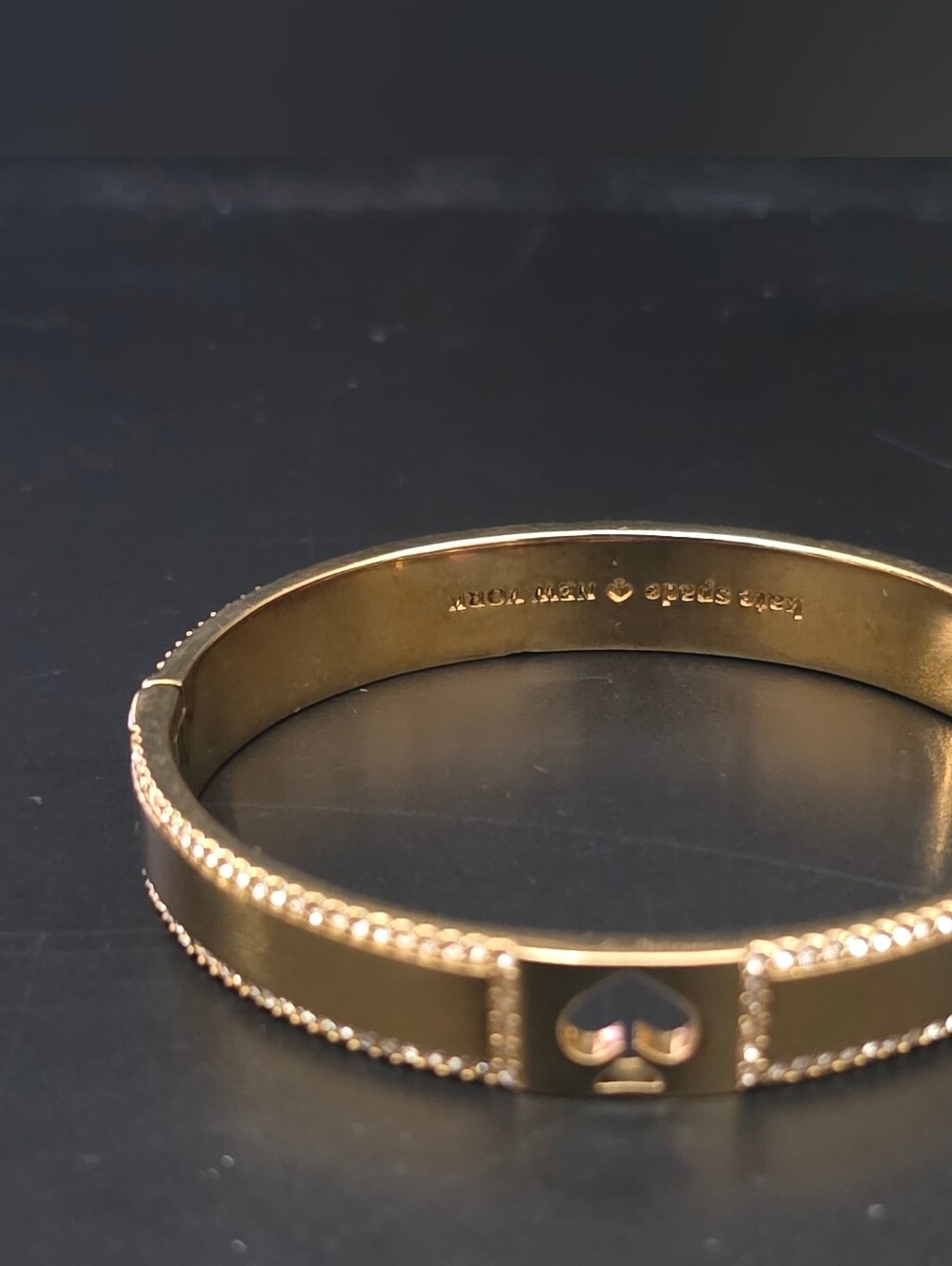 Kate Spade New York Hole Punch Pave Spade Hinged Bangle Bracelet - Gold Tone